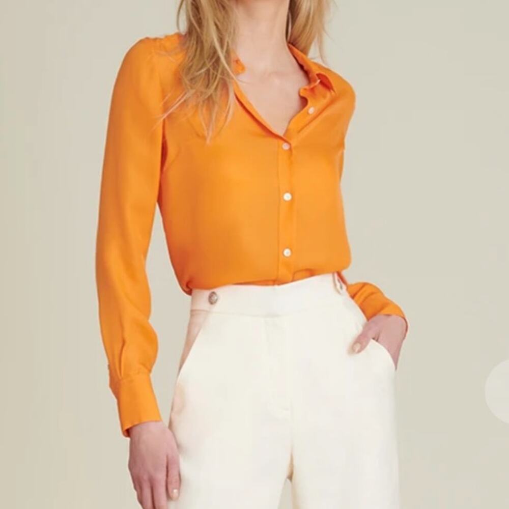 Veronica Beard Tangerine Orange Silk Blouse